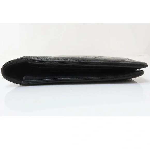 AUTH CHANEL Camellia Lambskin Long Wallet Black - Picture 4 of 11
